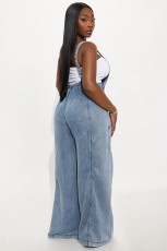 Fashion Washed Denim Loose Jumpsuit LX-6076