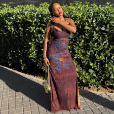 Sexy Print Backless Maxi Dress GJYO-JD305161