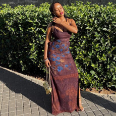 Sexy Print Backless Maxi Dress GJYO-JD305161