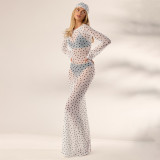 Polka Dots Print See Through Maxi Dress(With Headscarf) GSZM-D26DS135