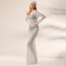 Polka Dots Print See Through Maxi Dress(With Headscarf) GSZM-D26DS135
