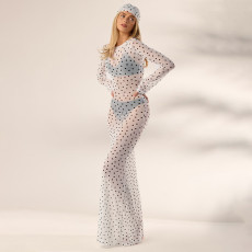 Polka Dots Print See Through Maxi Dress(With Headscarf) GSZM-D26DS135