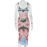 Fashion Print Sling Midi Dress GJYO-JD305222