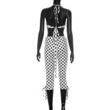 Polka Dots Print Halterneck Top Seventh Pants Suit GSZM-C26ST128