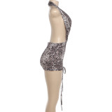 Snake Print Deep V Neck Mini Dress DLSF-K6D07321A