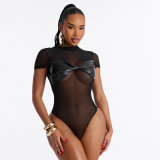 Mesh Patchwork Short Sleeve Bodysuit GDSF-J26BS176