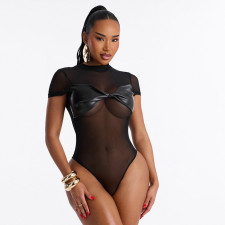 Mesh Patchwork Short Sleeve Bodysuit GDSF-J26BS176