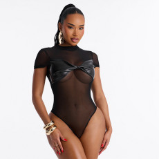 Mesh Patchwork Short Sleeve Bodysuit GDSF-J26BS176