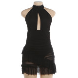 Sexy Hollow Out See Through Ruffles Mini Dress DLSF-K6D07884A