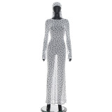 Polka Dots Print See Through Maxi Dress(With Headscarf) GSZM-D26DS135