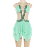 Sexy Sequin Patchwork Tie Up Mini Dress DLSF-K6D06499A