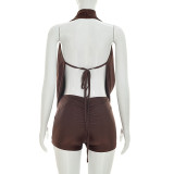 Solid Color Halterneck Romper MXBF-J26RP134
