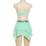 Sexy Sequin Patchwork Tie Up Mini Dress DLSF-K6D06499A