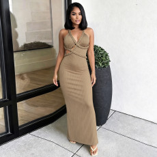 Solid Color Hollow Out Backless Long Dress GZJQ-K6D07057A