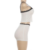 Lace Eage Patchwork Sling Loungewear Short Suit DLSF-K6S05185A