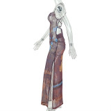 Sexy Print Backless Maxi Dress GJYO-JD305161
