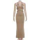Solid Color Hollow Out Backless Long Dress GZJQ-K6D07057A