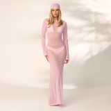 Polka Dots Print See Through Maxi Dress(With Headscarf) GSZM-D26DS135