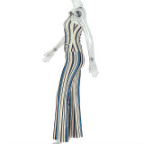 Stripe Print Lapel Sleeveless Two Piece Pants Set GJYO-JS919171
