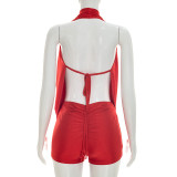 Solid Color Halterneck Romper MXBF-J26RP134