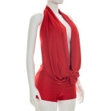 Solid Color Halterneck Romper MXBF-J26RP134