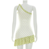 Polka Dots Print Slash Shoulder Mini Dress MXBF-J26DS154