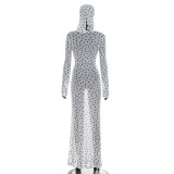 Polka Dots Print See Through Maxi Dress(With Headscarf) GSZM-D26DS135
