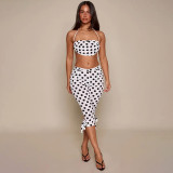 Polka Dots Print Halterneck Top Seventh Pants Suit GSZM-C26ST128