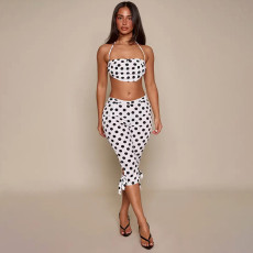 Polka Dots Print Halterneck Top Seventh Pants Suit GSZM-C26ST128