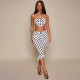 Polka Dots Print Halterneck Top Seventh Pants Suit GSZM-C26ST128
