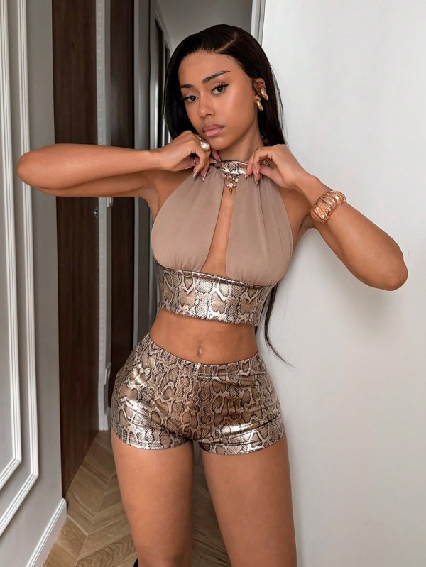 Sexy Backless Sleeveless Two Piece Shorts Set YWXS-K26L2413
