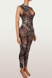 Leopard Print Hollow Out Sleeveless Jumpsuit YWXS-K26L2209
