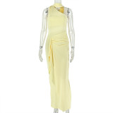 Slash Shoulder Solid Color Maxi Dress GJYO-JD305221