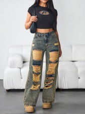 Retro Ripped Loose Straight Jeans GYXN-66288