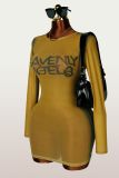 Letter Print Mesh See Through Mini Dress YWXS-K26L2343
