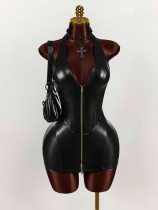 Deep V Neck Zipper Mini Dress GXIY-K25L1345