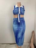 Plus Size Print Sleeveless V Neck Two Piece Skirts Set GAWE-6632