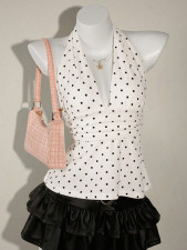 Polka Dots Print Backless Tops GXIY-K26L2054