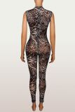 Leopard Print Hollow Out Sleeveless Jumpsuit YWXS-K26L2209