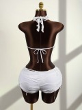 Solid Color Halterneck Backless Top Short Suit GXIY-K26L2399