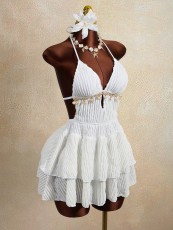 Solid Color Halterneck Backless Mini Dress GXIY-K26L2398