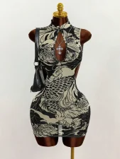 Contrast Color Sleeveless Backless Mini Dress GXIY-K26L2225
