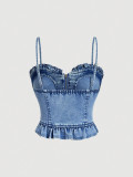 Casual Zipper Denim Sling Tops GYXN-37131