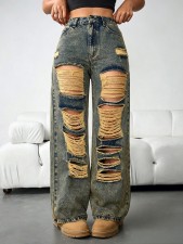 Retro Ripped Loose Straight Jeans GYXN-66288