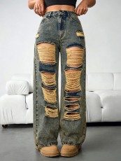 Retro Ripped Loose Straight Jeans GYXN-66288