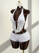 Solid Color Halterneck Backless Top Short Suit GXIY-K26L2399
