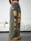 Retro Ripped Loose Straight Jeans GYXN-66288