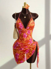 Sexy Print Lace Patchwork One Piece Swimsuit+Skirt Suit GXIY-K26L2218