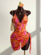 Sexy Print Lace Patchwork One Piece Swimsuit+Skirt Suit GXIY-K26L2218