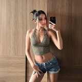 Polka Dots Print Halterneck Tank Tops GZJQ-K6B07270A